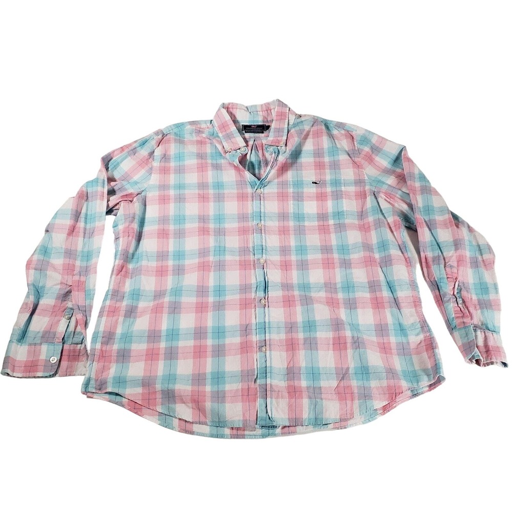 Vineyard Vines Shirt Mens XL Slim Fit Tucker Button Up Pastel Plaid Long Sleeve